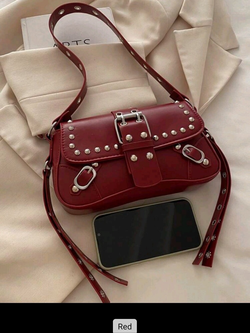 BRAND NEW ** Studded Red Leather Shoulder Bag